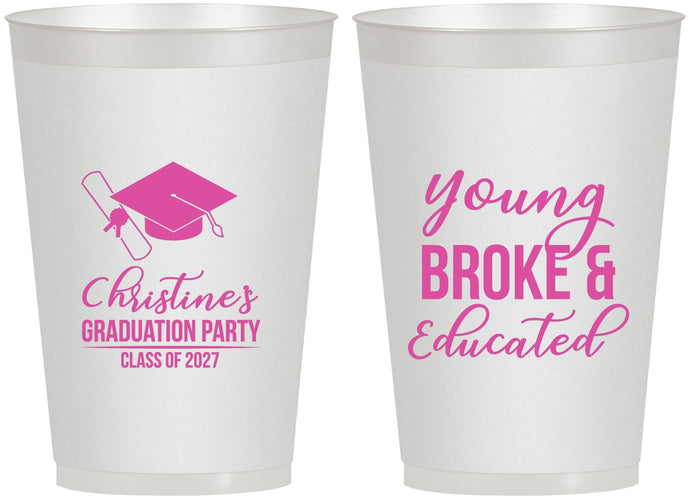 Personalized Graduation 12 oz Frosted Cups - Class Of 2027 Young Broke | 130026