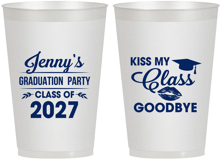 Personalized Graduation 12 oz Frosted Cups - Class Of 2027 Kiss Class Goodbye | 130028