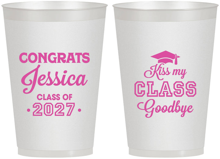 Personalized Graduation 12 oz Frosted Cups - Class Of 2027 Kiss Class Goodbye | 130029