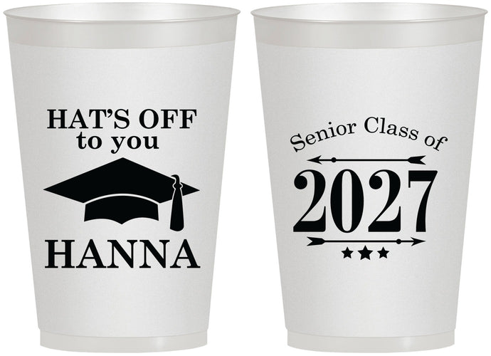 Personalized Graduation 12 oz Frosted Cups - Class Of 2027 Hats Off | 130049