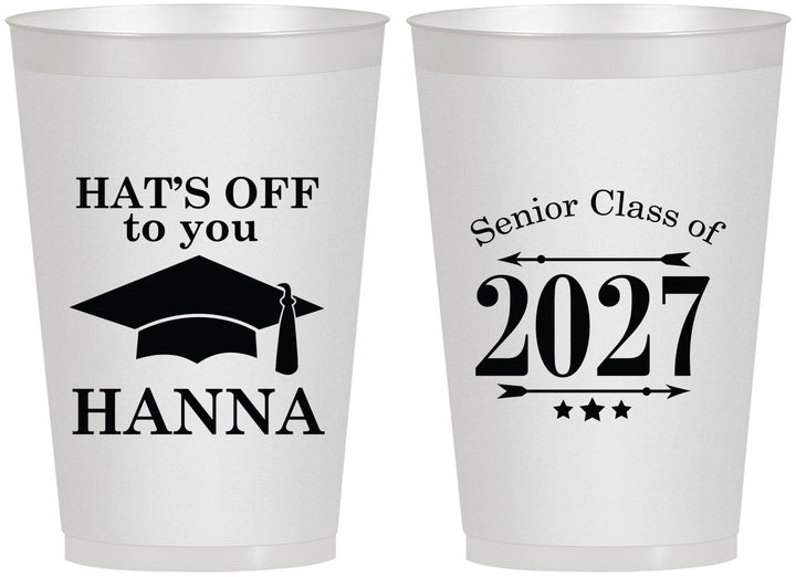 Personalized Graduation 12 oz Frosted Cups - Class Of 2027 Hats Off | 130049
