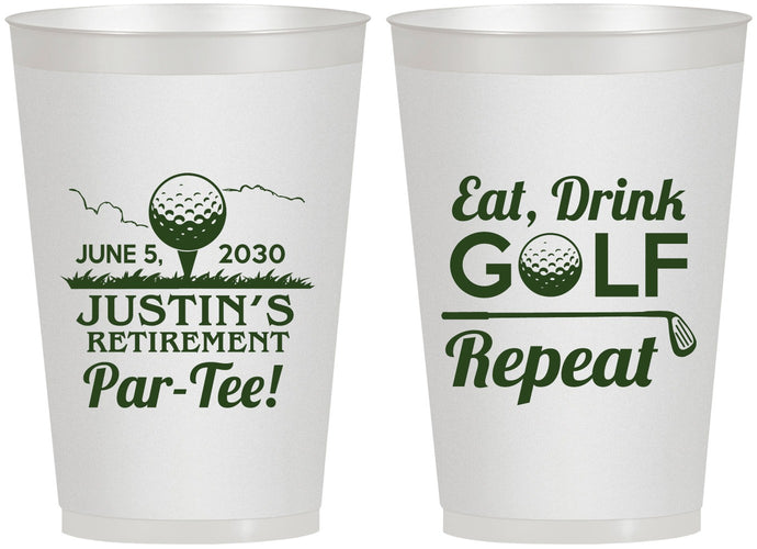 Personalized Retirement 12 oz Frosted Cups - Eat Drink Golf Repeat | 150005