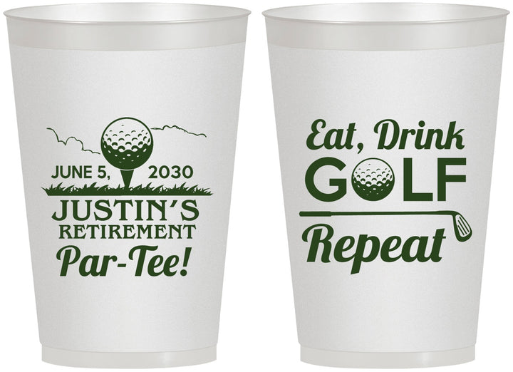 Personalized Retirement 12 oz Frosted Cups - Eat Drink Golf Repeat | 150005