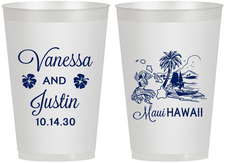 Personalized Wedding 12 oz Frosted Cups - Hawaii | 160