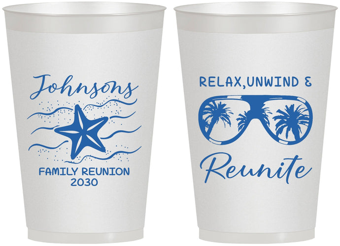 Personalized Family Reunion 12 oz Frosted Cups - Relax Unwind Reunite | 160019