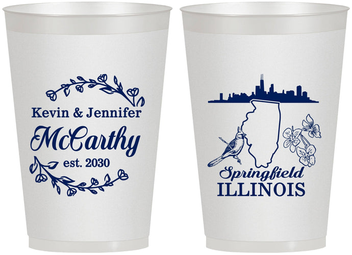 Personalized Wedding 12 oz Frosted Cups - Illinois | 162