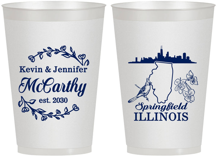 Personalized Wedding 12 oz Frosted Cups - Illinois | 162