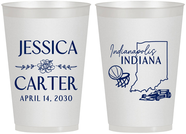 Personalized Wedding 12 oz Frosted Cups - Indiana | 163
