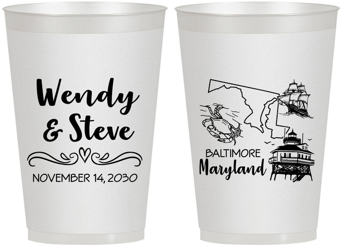 Personalized Wedding 12 oz Frosted Cups - Maryland | 169