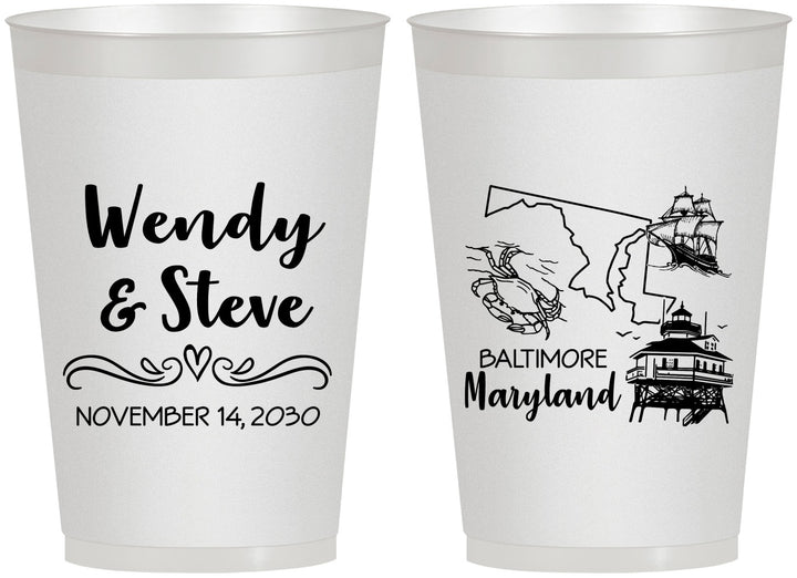 Personalized Wedding 12 oz Frosted Cups - Maryland | 169