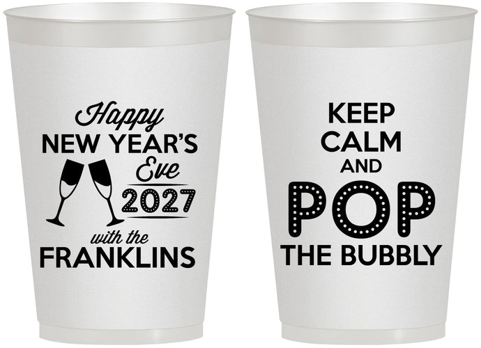 Personalized New Years 12 oz Frosted Cups - 2027 Pop The Bubbly | 170006