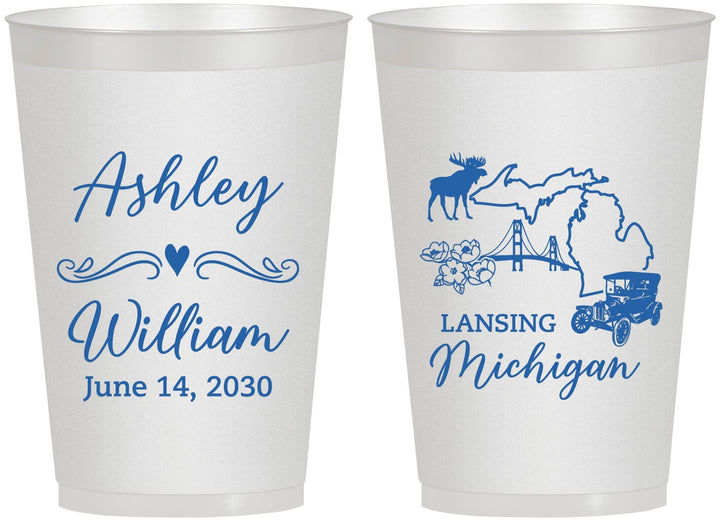 Personalized Wedding 12 oz Frosted Cups - Michigan | 171