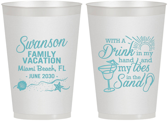 Personalized Family Vacation 12 oz Frosted Cups - Beach Toes In The Sand | 180000