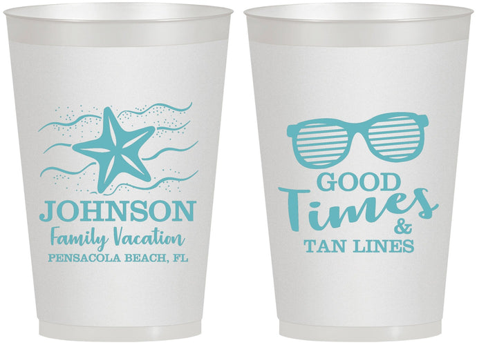 Personalized Family Vacation 12 oz Frosted Cups - Good Times Tan Lines | 180003
