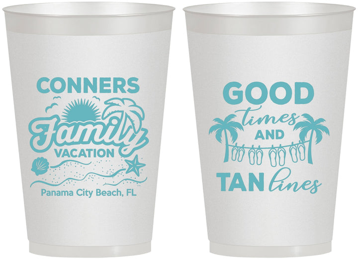 Personalized Family Vacation 12 oz Frosted Cups - Good Times Tan Lines | 180005