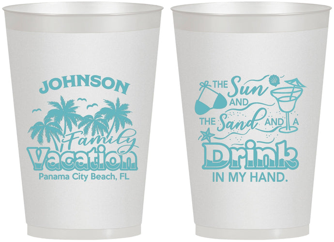 Personalized Family Vacation 12 oz Frosted Cups - Sun And Sand Beach | 180007