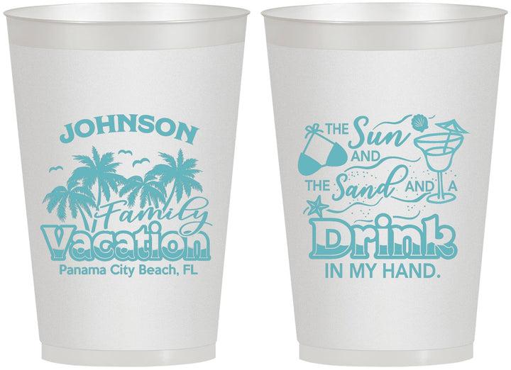Personalized Family Vacation 12 oz Frosted Cups - Sun And Sand Beach | 180007