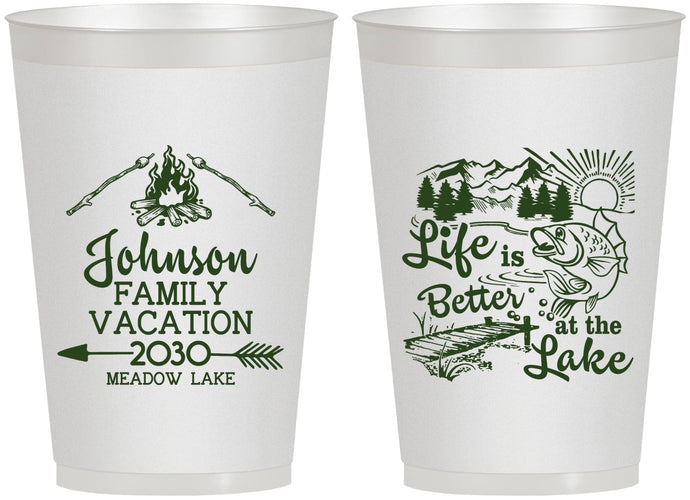 Personalized Family Vacation 12 oz Frosted Cups - Lake Camping | 180011