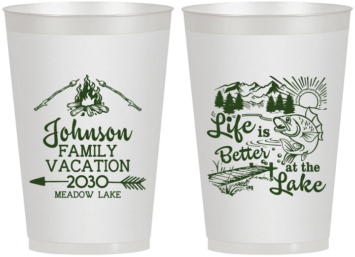 Personalized Family Vacation 12 oz Frosted Cups - Lake Camping | 180011