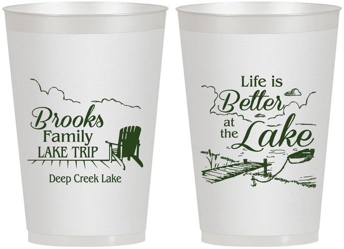 Personalized Family Vacation 12 oz Frosted Cups - Lake Camping | 180012