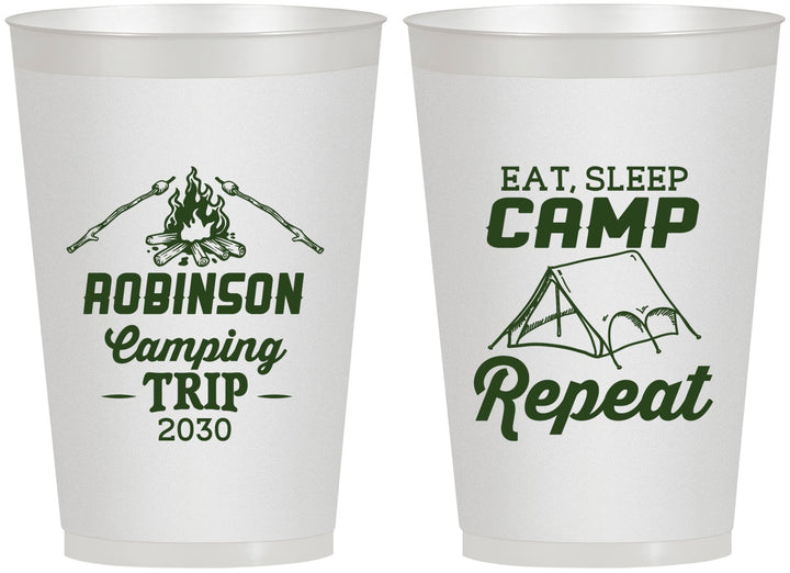 Personalized Family Vacation 12 oz Frosted Cups - Eat Sleep Camp Repeat | 180014