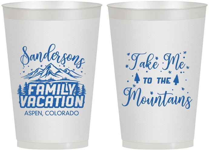 Personalized Family Vacation 12 oz Frosted Cups - Ski Trip Peaks | 180023