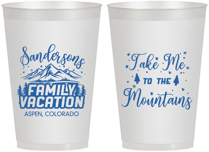 Personalized Family Vacation 12 oz Frosted Cups - Ski Trip Peaks | 180023