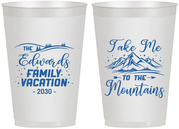 Personalized Family Vacation 12 oz Frosted Cups - Mountains | 180024