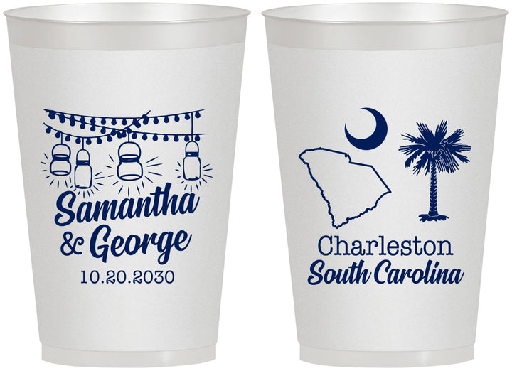 Personalized Wedding 12 oz Frosted Cups - South Carolina | 189