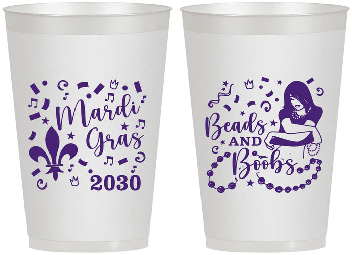 Personalized Mardi Gras 12 oz Frosted Cups - Beads And Boobs | 190005