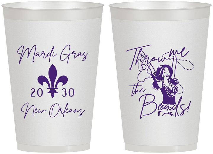 Personalized Mardi Gras 12 oz Frosted Cups - Throw Me The Beads | 190008