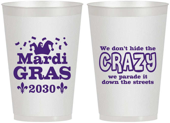 Personalized Mardi Gras 12 oz Frosted Cups - Fleur De Lis | 190009