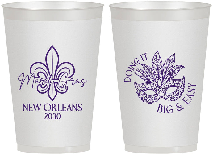 Personalized Mardi Gras 12 oz Frosted Cups - Fleur De Lis | 190010