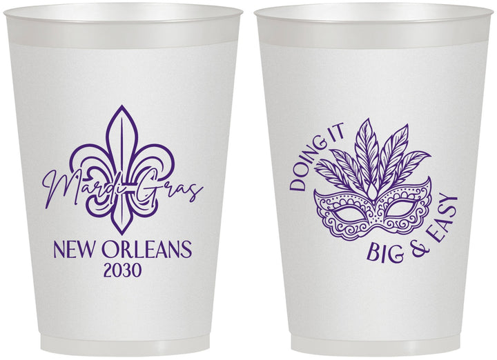 Personalized Mardi Gras 12 oz Frosted Cups - Fleur De Lis | 190010