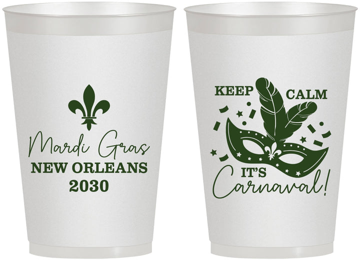 Personalized Mardi Gras 12 oz Frosted Cups - Fleur De Lis Carnaval | 190011
