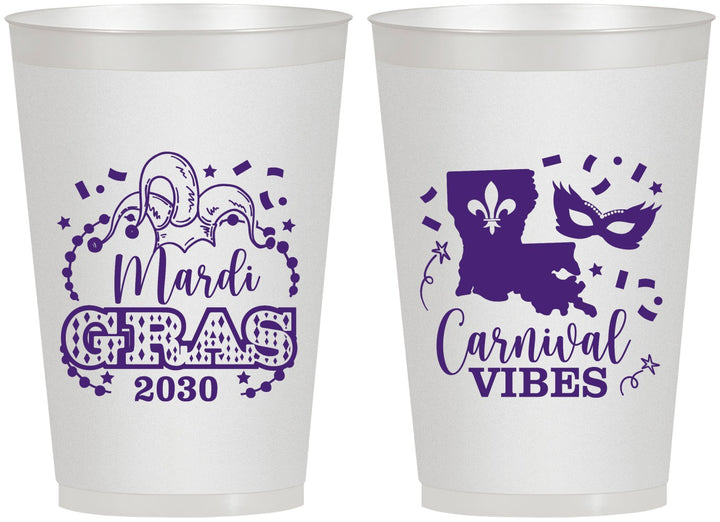 Personalized Mardi Gras 12 oz Frosted Cups - Fleur De Lis Carnaval | 190012
