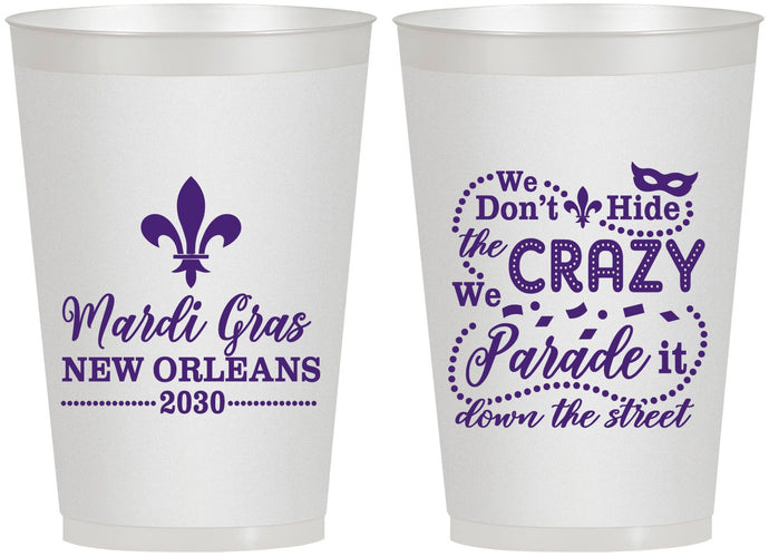 Personalized Mardi Gras 12 oz Frosted Cups - Fleur De Lis | 190013