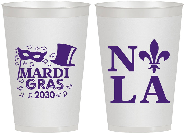Personalized Mardi Gras 12 oz Frosted Cups - Nola Fleur De Lis | 190014