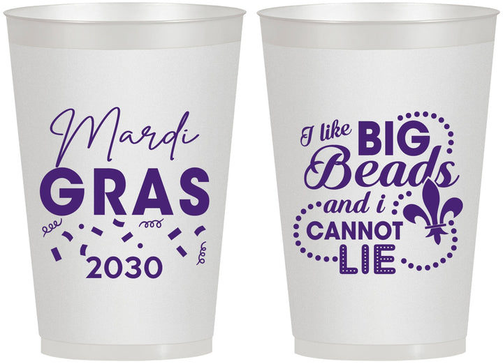 Personalized Mardi Gras 12 oz Frosted Cups - Big Bead Fleur De Lis | 190018