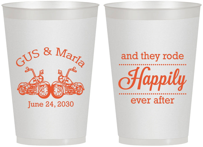 Personalized Wedding 12 oz Frosted Cups - Happily Ever After Motorcycle | 200