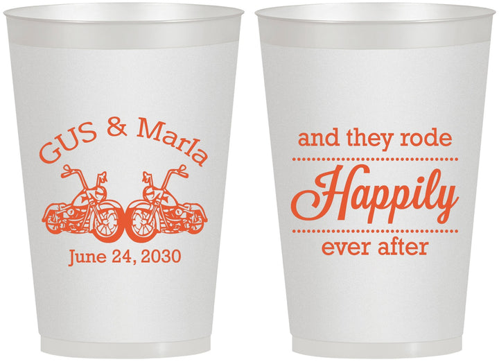 Personalized Wedding 12 oz Frosted Cups - Happily Ever After Motorcycle | 200