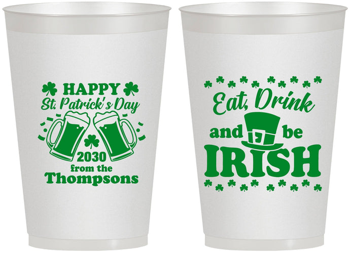 Personalized St Patricks Day 12 oz Frosted Cups - Eat Drink Be Irish | 200002