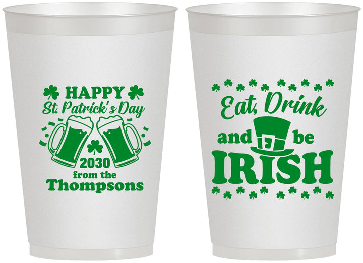 Personalized St Patricks Day 12 oz Frosted Cups - Eat Drink Be Irish | 200002