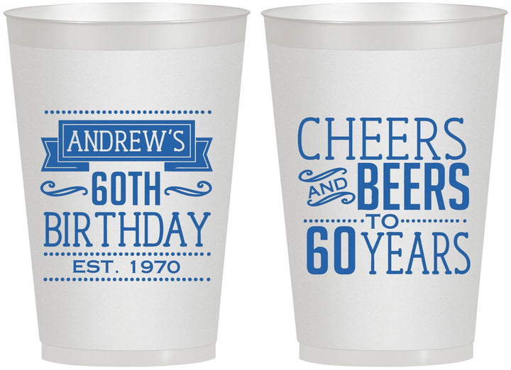 Personalized Birthday 12 oz Frosted Cups - Cheers Beers To 60 Years | 20001