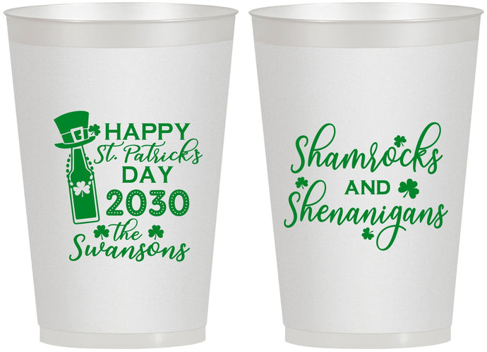 Personalized St Patricks Day 12 oz Frosted Cups - Shamrocks Shenanigans | 200010