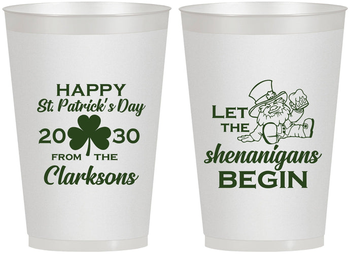 Personalized St Patricks Day 12 oz Frosted Cups - Shenanigans Leprechaun | 200011