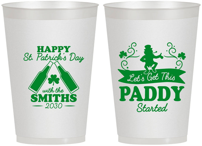 Personalized St Patricks Day 12 oz Frosted Cups - Lets Get The Paddy Started | 200014