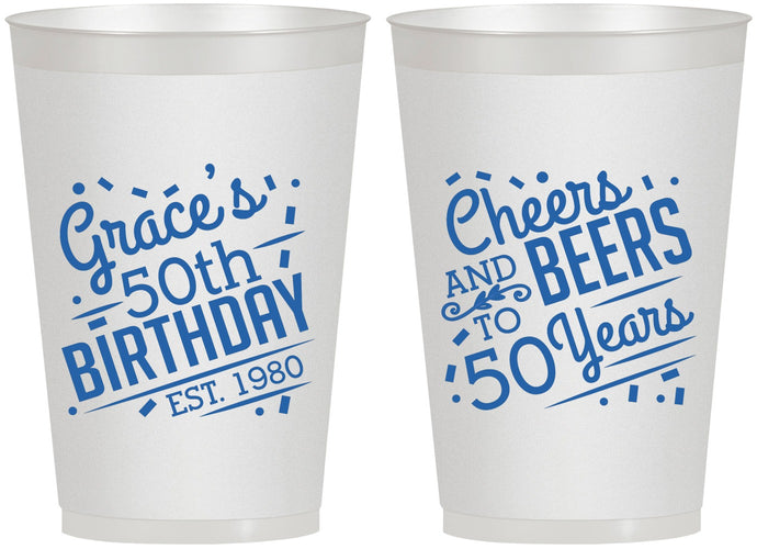Personalized Birthday 12 oz Frosted Cups - Cheers Beers To 50 Years | 20003
