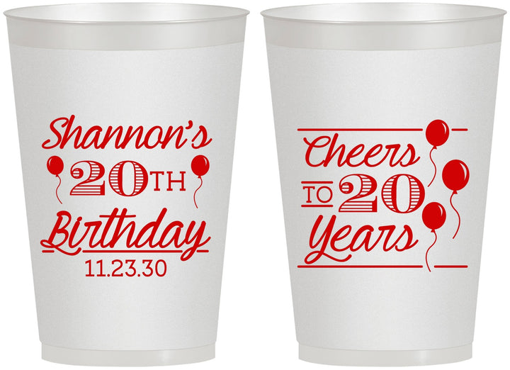 Personalized Birthday 12 oz Frosted Cups - Cheers To 20 Years | 20004