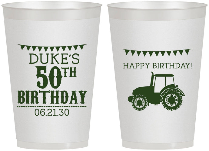 Personalized Birthday 12 oz Frosted Cups - 50th Tractor | 20005